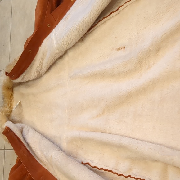 Vintage 70's Long Orange Suede & Fur Jacket Coat Size Large - Picture 9 of 12